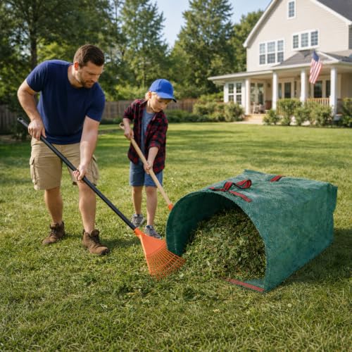 2 Pack 53 Gallon Reusable Yard Waste Bags, Dustpan-Type Leaf Collector Bag, Collapsible Heavy Duty Leaf Bags, Standable Garden Waste Bags for Collecting Leaves, Lawn Grass, Clippings and Branches by COKIELE - Image 2