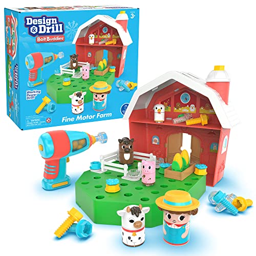 Image of Educational Insights Design & Drill Bolt Buddies Barn - Construction Toys & Tools for Kids, Take Apart STEM Set with Real Electric Toy Drill, Pretend Play Building Kit, Gifts for Toddlers Ages 3+