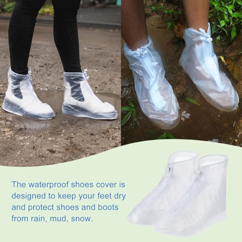 PATIKIL 2Pair Waterproof Shoe Cover, PVC Reusable Non-Slip Overshoes Rain Shoe Covers Galoshes Snow Boot Protector with Zipper for Men Women Rainy Outdoor White XL/XXXL by PATIKIL - Image 6