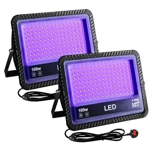 100W UV LED Black Light 395nm-400nm UV LED Floodlight IP66 Waterproof UV Spotlight Suitable for Stage Lighting Indoor And Outdoor Parties Outdoor Lighting Halloween Decoration 2 Pack