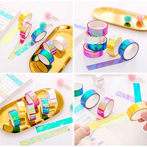 Kissbuty Holographic Colored Masking Tape Set, 20 Rolls Rainbow Masking Tapes Translucent Labelling Tapes Decorative Waterproof Adhesive Iridescent Graphic Art Tape For Arts Diy Office Supplies #TOP1