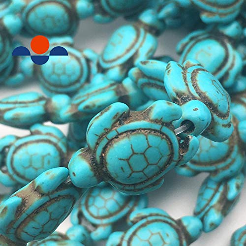 JM Design 1.5mm Hole Blue Howlite Turquoise Turtle Beads 15x18mm 15.5" Strand for Jewelry Making, Arts and Craft