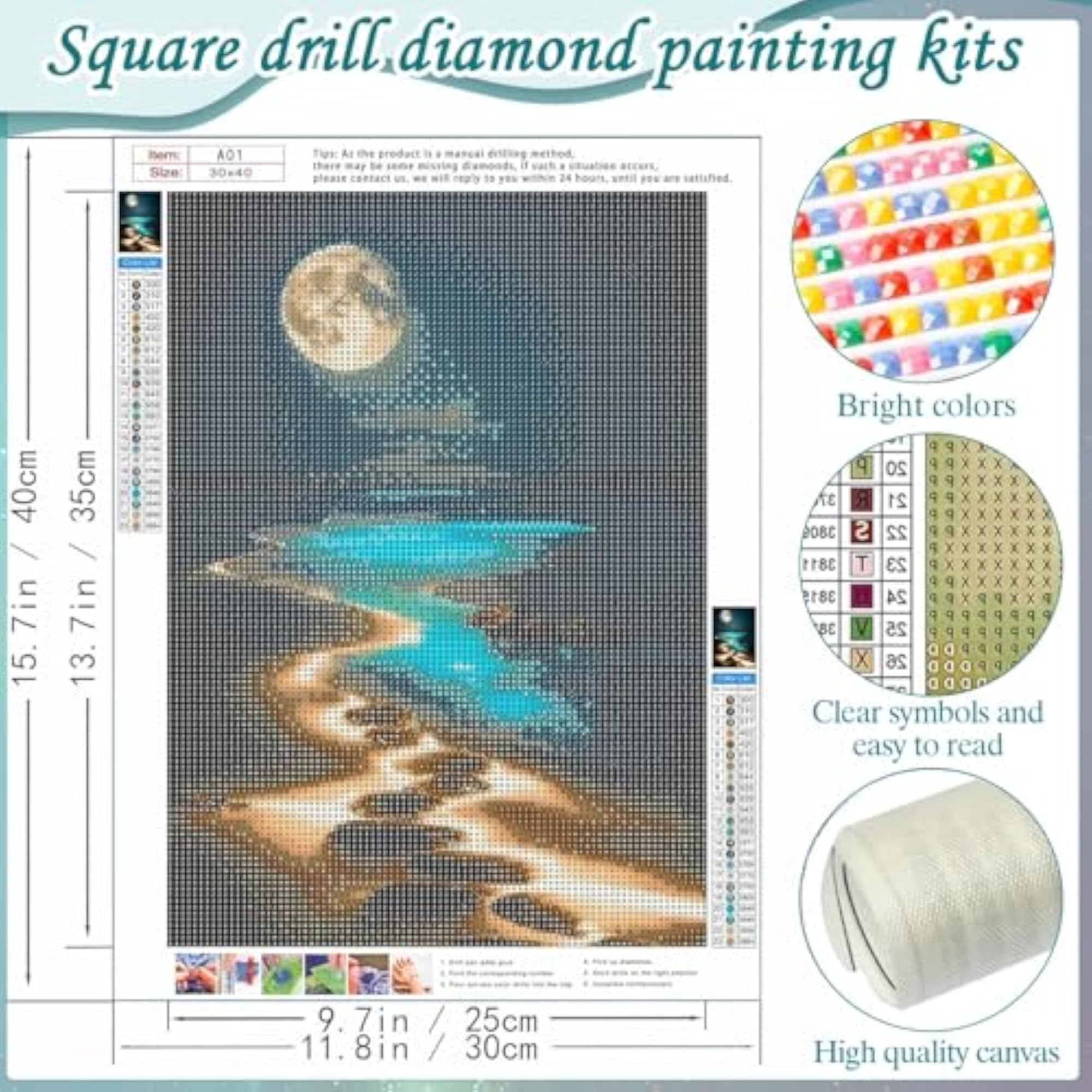 DIY 5D Diamond Art Kit, Moonlight Beach Scene
