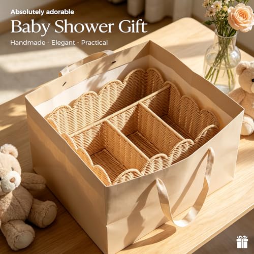 Klippehop Wicker Diaper Caddy Organizer, Nursery Storage Basket for Diapers and Baby Wipes, Baby Essentials Organizer for Changing Table, Splinter Free Rattan Style (Natural, XL) by Klippehop - Image 8