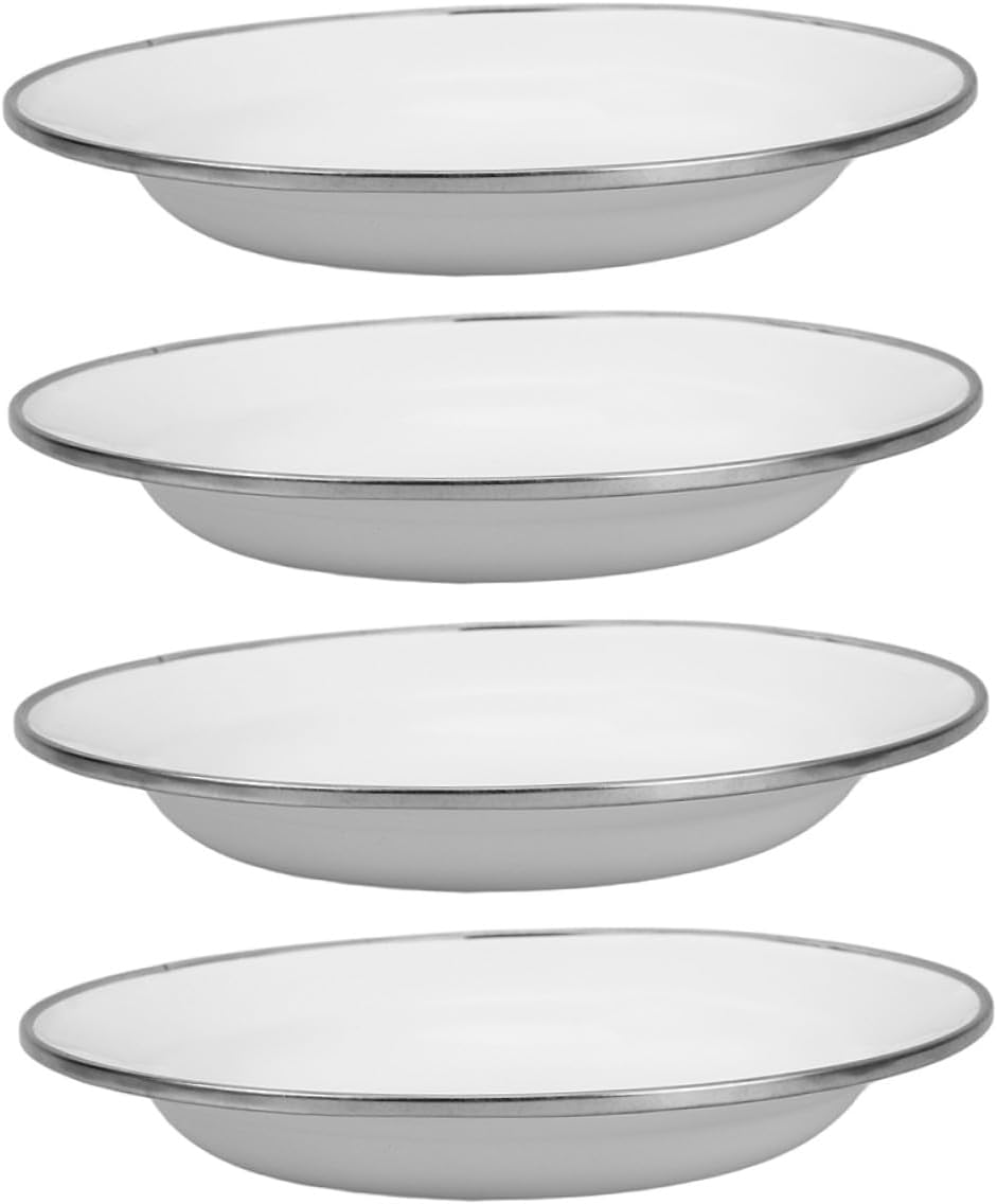 Ciieeo 4pcs White Thickened Enamel round Plates Set 22cm Vintage Style Snack and Appetizer Serving Dishes for Home Kitchen and Restaurant Use