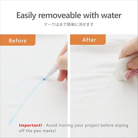 LEONIS 10 Water Erasable Fabric Marking Pen Blue & 5 Disappearing Ink Fabric Marking Pen [ 78007_78009 ]