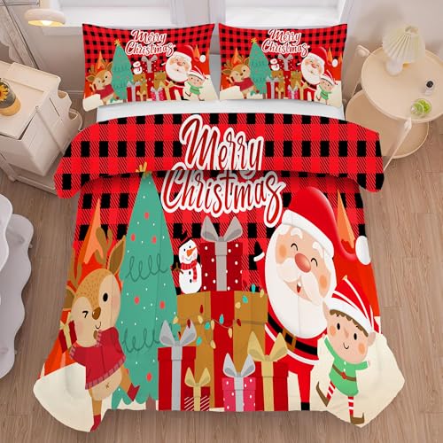 Christmas Comforter Set Twin Size Black and Red Plaid Bedding Sets Xmas Gift Christmas Themed Festival Quilt Set,1 Comforter + 1 Pillow Case 1 Twin
