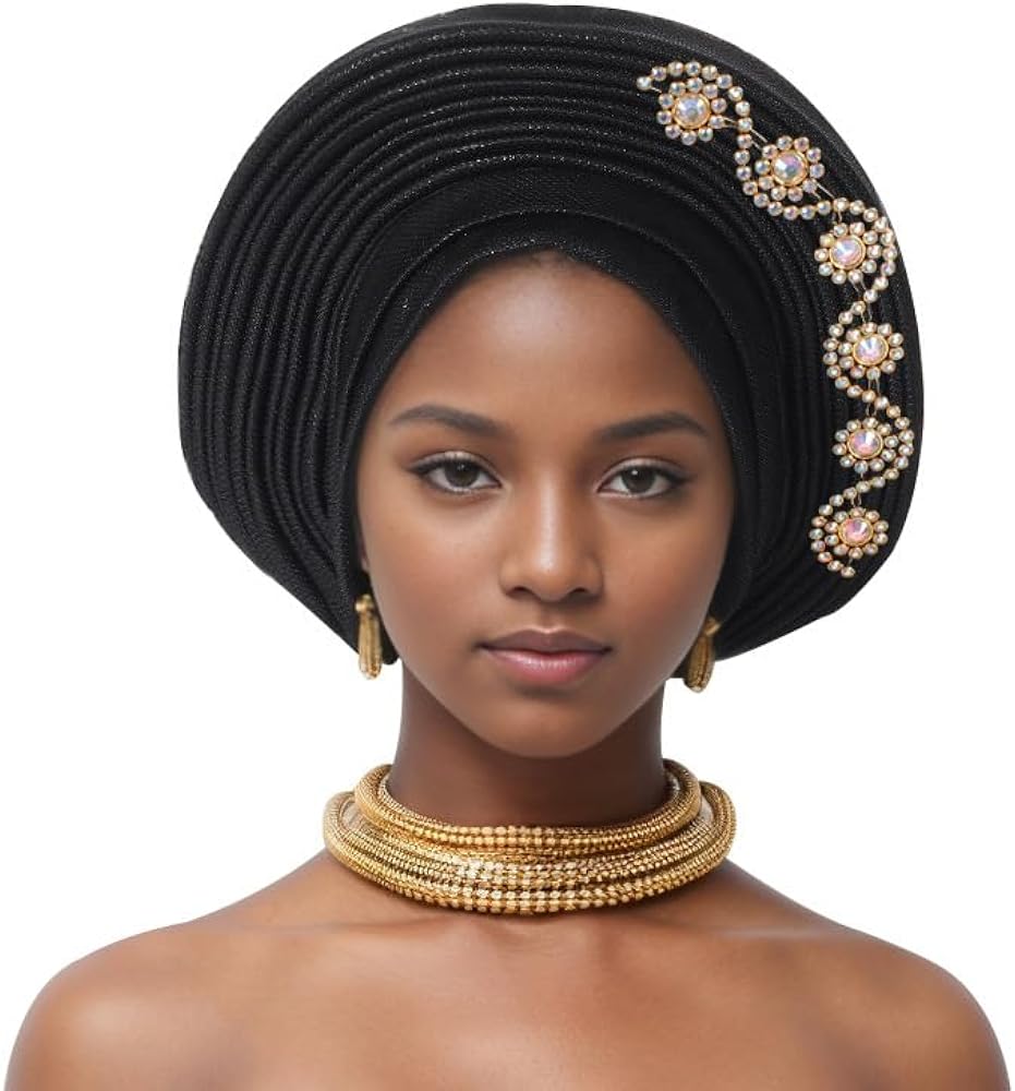 Nigerian Cap Aso Oke African Headtie Auto Gele Women Hijab Hat Head Wrap Turban