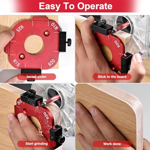 Yosoo Health Gear Frässchablone für Oberfräse, 2 Stück Radius Jig Router Schablone, Aluminiumlegierung Ecke Radius Schablone mit 4 Bündigfräser für Holzbearbeitung R10 R15 R20 R25 R30 R35 R40 R50