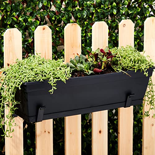 4 Pack Window Box Brackets, Flower Box Brackets for Railings, Fence, Balcony (Black) - Thumbnail 2