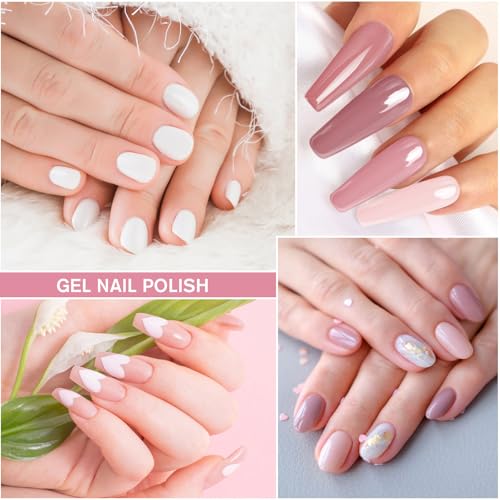 Quinta immagine Shining She Smalto Semipermanente per Unghie, 6 Colori Nude Rosa Bianco Rosa-Marrone Smalto Semipermanente Unghie Soak-Off UV per Novice Nail Art DIY, 8ml