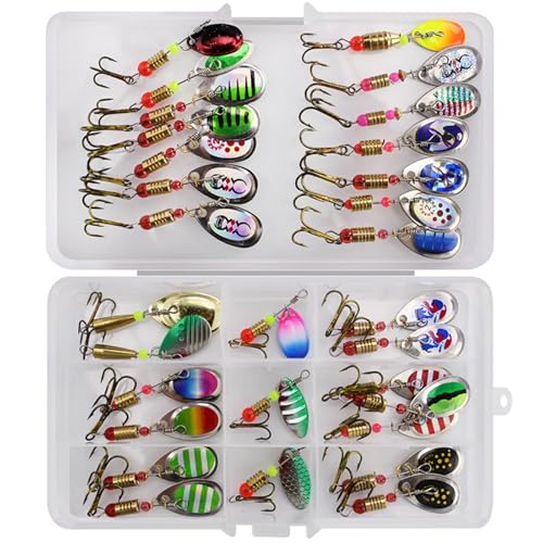 JasCherry Metal Fishing Lures Spinner Baits Fish Treble Hooks Tackle Trout Bass Salmon, Great for both Freshwater and Saltwater