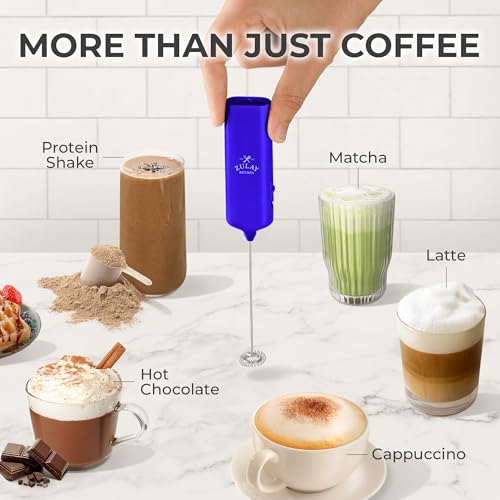 Image of Mini & Mighty Milk Frother Wand - Powerful Handheld Coffee Frother, Battery Operated Drink Mixer - Compact Pocket Size - Detachable Whisk for Latte, Cappuccino, Matcha, Hot Chocolate