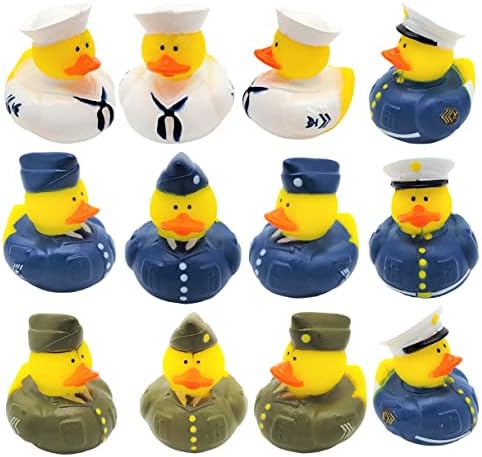 Cool Rubber Ducks (2") Standard Size. (12 Pack) Cute Duck Bath Tub Pool Toys. (Uniform Armed Forces Rubber Ducks)