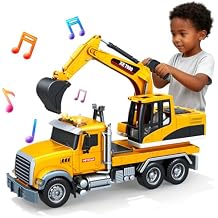 SMILESSKIDDO Excavator Toy - 112 Large Friction Powered Excavator Truck Toy with Lights, Sounds, Toy Trucks for Boys Girls Age 3, 4, 5, 6, 7 Years Old, Birthday Gifts for Boys Girls