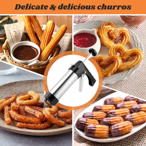 Stainless Steel Churro Maker Machine with 8 Discs Nozzles and 8 Piping Tips Cleaning Brush & Filling Piping Bag,maquina Para Hacer Churro cookie press - Thumbnail 7