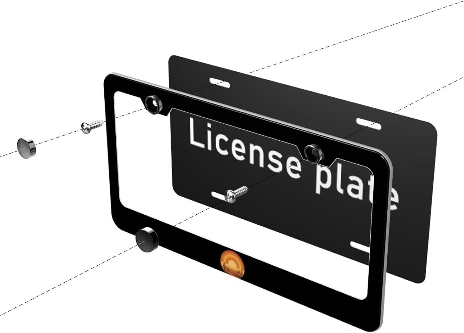 Retro 1970s Sunset Boho Matte Aluminum License Plate Frame with Black Screw Caps，2pcs 2 Holes Black Licenses Plates Frames,Car Licenses Plate Covers Holders for Us Vehicles/Women/Men