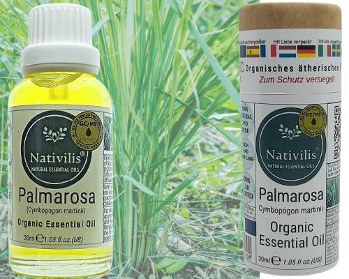 Nativilis Organic Palmarosa Essential Oil 30ml (Cymbopogon martinii), 100% Pure GC/MS Tested, Skin Balancing - Image 4