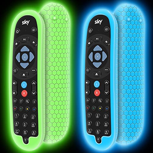 2 Pack Cover for SKY Q Bluetooth Remote Control EC201 EC202 2020,Protective Silicone Case SKY Q New Remote Controller Sleeve Skin Holder Battery Back Protector Replacement (Glow Blue+Glow Green)