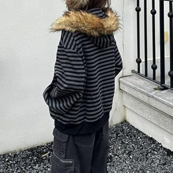 MANGMAO Y2k Zip up Hoodie Fur Jackets 2000s Vintage Crop Winter