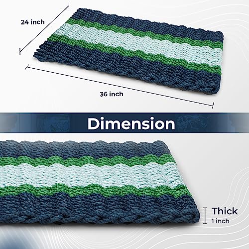 Wicked Good Doormats Outdoor Door Mat, The Original Lobster Rope Doormat, All Weather Mats, Woven Door Mat From Nautical Rope, Front Door Welcome Mats, (18 X 30 X 1.25, Navy, Green, Seafoam) #TOP1