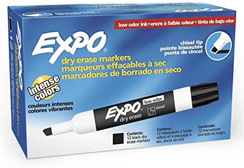 EXPO Low Odor Dry Erase Markers, Chisel Tip, Black, 12 Count
