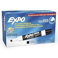 EXPO Low Odour Dry Erase Markers, Chisel Tip, Black, 12 Count