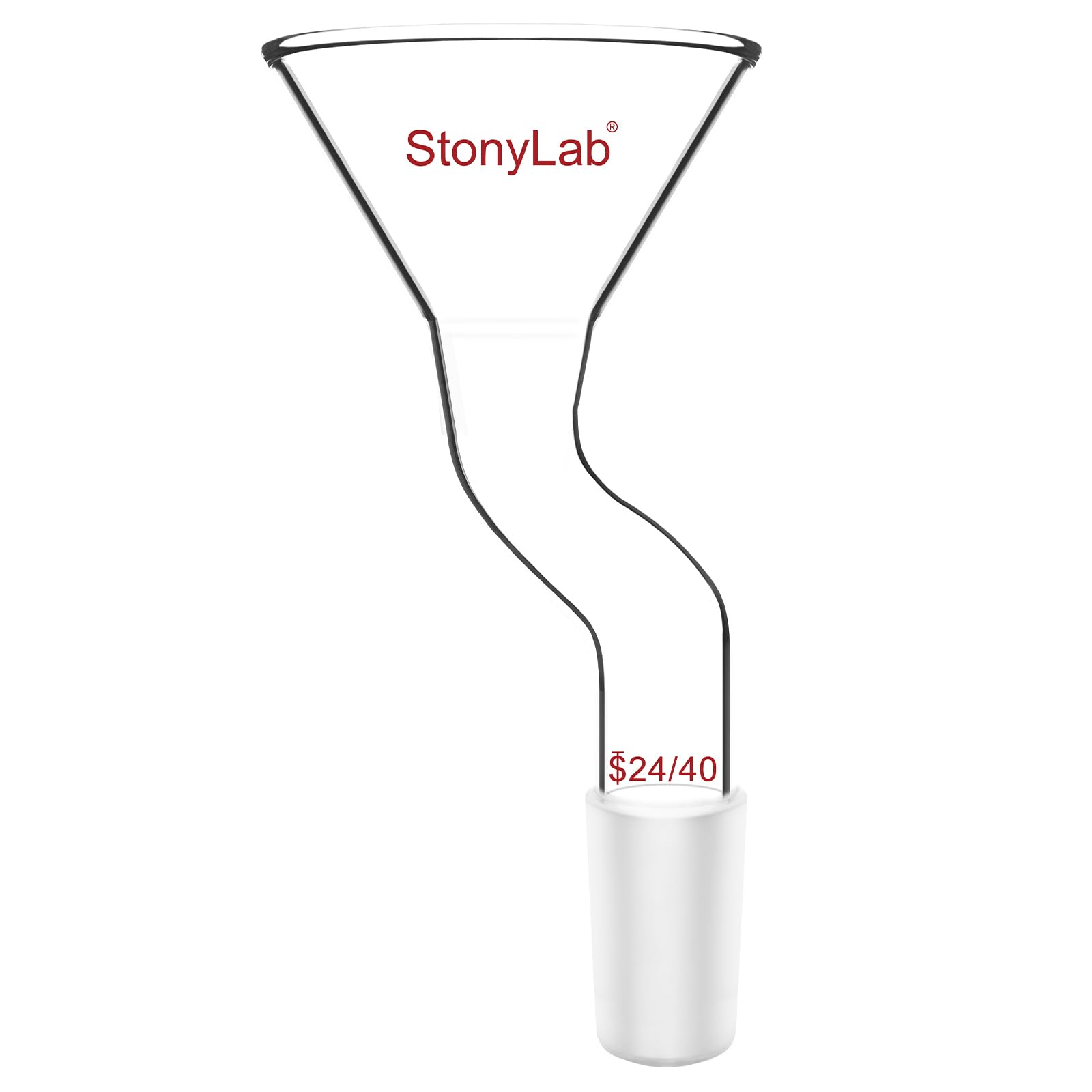 stonylab Imbuto per Polveri con Design Decentrato, Vetro Borosilicato con Giunto Standard 24/40, Diametro Superiore 75mm, Resistente e Riutilizzabile per Laboratorio, Ricerca e Insegnamento