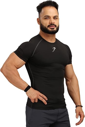 FUAARK Men's Half Sleeve Compression T-Shirt - Athletic Base Layer for Fitness