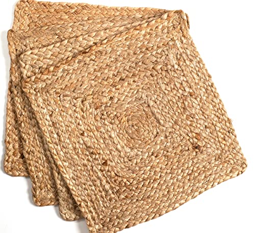 Savi Home 100% Jute Braided Placemats Set Of 4 Reversible (Natural 13X13 Square) Farmhouse Vintage Jute Placemats For Dining Table, Perfect For Indoor Outdoor #TOP4