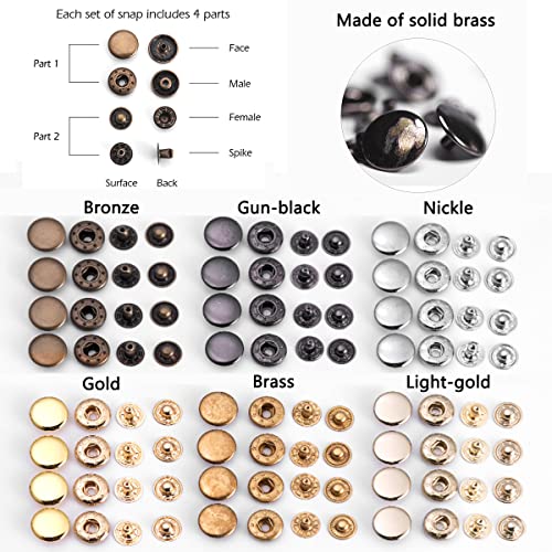 Wuta 100 Sets Sewing Snaps Solid Brass Snap Fasteners Press Studs Poppers Clothing Bag Jacket Leather Craft Buttons For Clothes, Jackets, Jeans Wears, Bracelets, Bags, Brass (8Mm/0.31 Inch) #TOP1