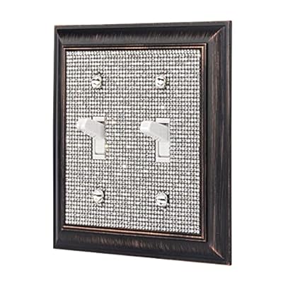 Classy Bling Rhinestone Wall Plate Cover - Distressed Rubbed Bronze (Double/2 Gang) (Double Toggle)