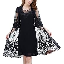 FindThy Womens Floral Lace Embroidery Cardigan 3/4 Sleeve Sheer Mid-Long Coat Kimono Coverups