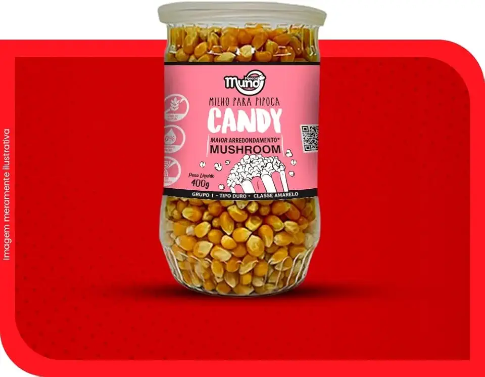 Milho para Pipoca Gourmet Tipo Mushroom Candy, 400g, Grãos Selecionados para Pipoca Perfeita
