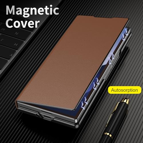 Image of for Samsung Galaxy Z Fold 8 Ultra Magnetic Flip Folding Case, Multi-Angle Bracket, High Classy Luxurious Business Leather, Full Body Hinge Protective Slim Cover.(Brown)