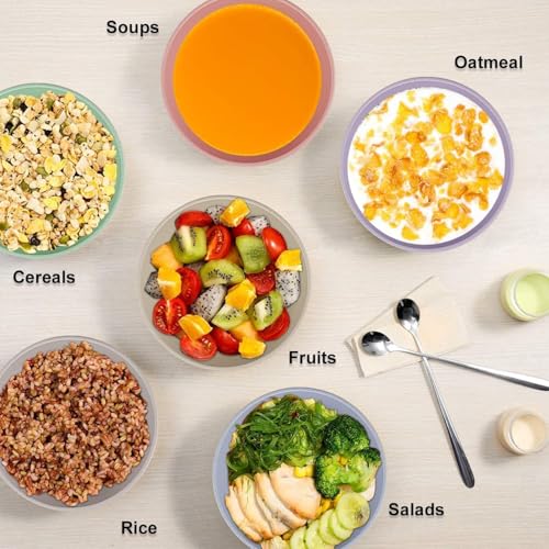 Image of PRANIJ Reusable Wheat Straw Bowl Set of 4 - Dishwasher & Microwave Safe - BPA Free - Unbreakable Cereal Bowls for Salad, Rice, Soup - 800 ML
