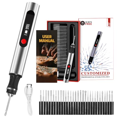 Engraving Pen Ultimate Cordless Engraving Pen for Artists & DIYers - Engrave 60+ Surfaces - Beginner Friendly- 30 Bits & Mastery Guide (Grey)