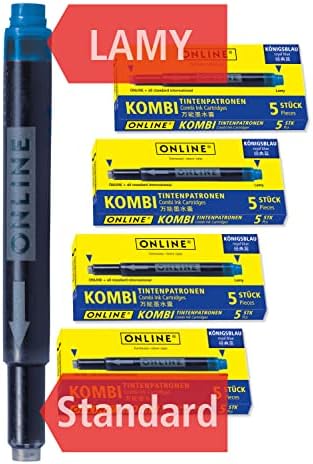 Online,17057/12 double-sided pen ink cartridges, universal pen refills, compatible with all common fountain pens, even Lamy pens - 5 spare cartridges - colour brown