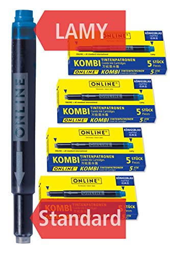 Online 20x cartouches d'encre combi Bleu Royale, effaçable, 4x 5 cartouches universelles, celle qui est toujours compatible, encre pour stylo plume/roller,...