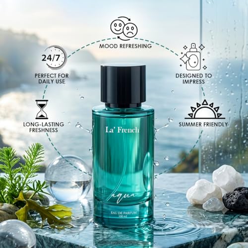 Image of La French Aqua Unisex Perfume 100ml | Eau De Parfum | Long-Lasting Bold Fragrance with Lemon, Patchouli & Clove Notes | Premium Perfume for Men & Women