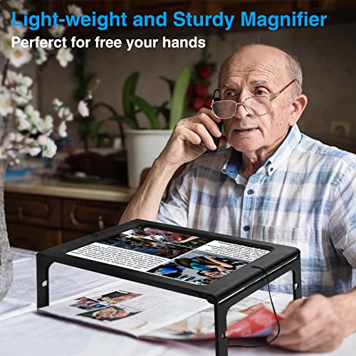Upgrade Magnifying Glass For Reading, Acrylic Large Magnifying Glass Hands Free With 12 Ultra-Light Leds, Stand And Foldable Magnifier With 2 Power Supply Modes (Black) #TOP6