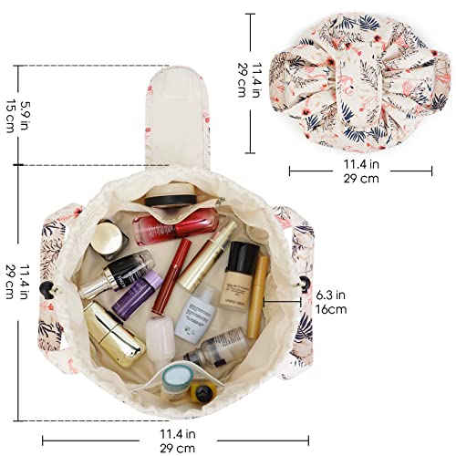 Barrel Drawstring Makeup Bag Large Cosmetic Bag Toiletry Organizer For Women (Beige Bird) #TOP5