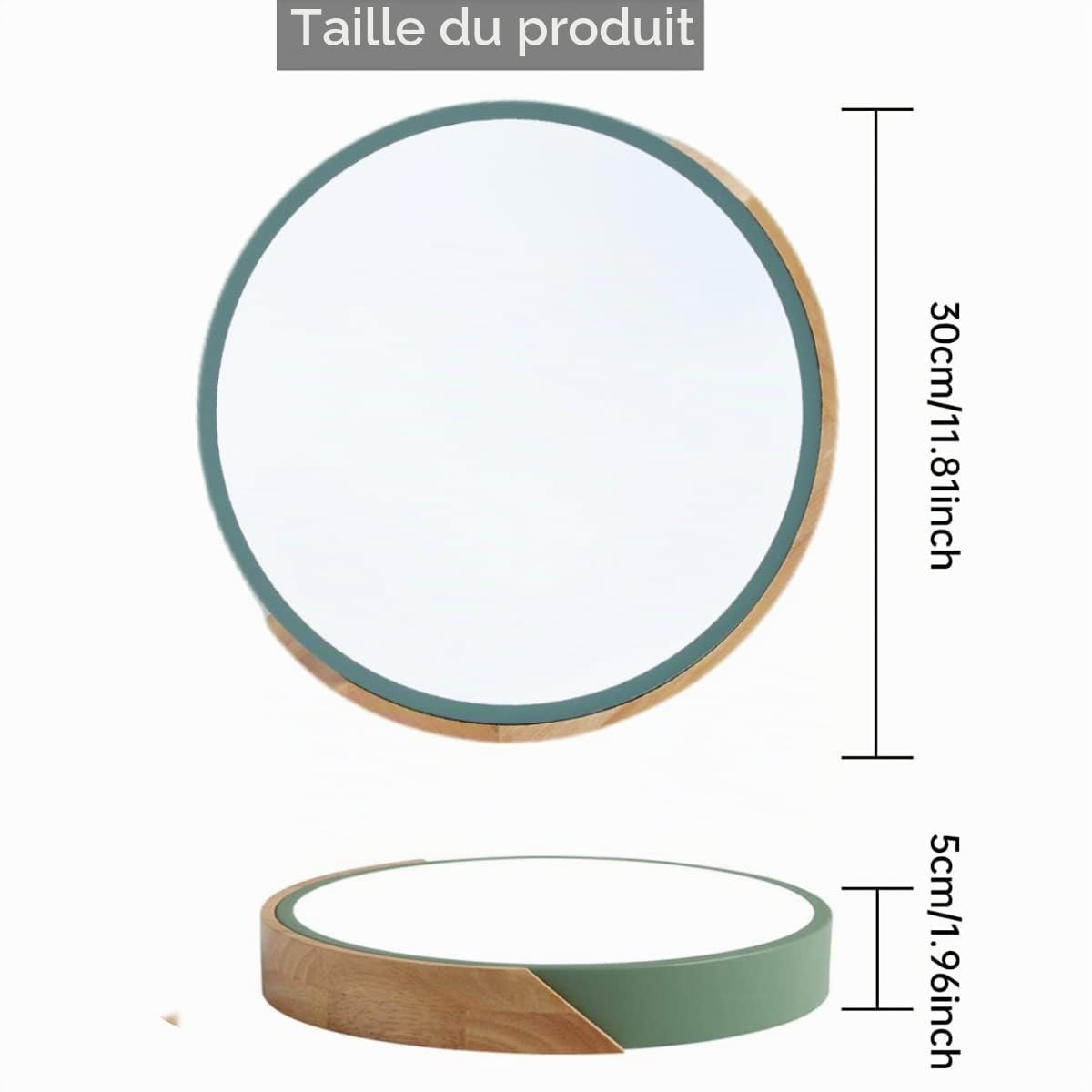 Plafonnier Bois Rond Vert,lampe plafond 30cm