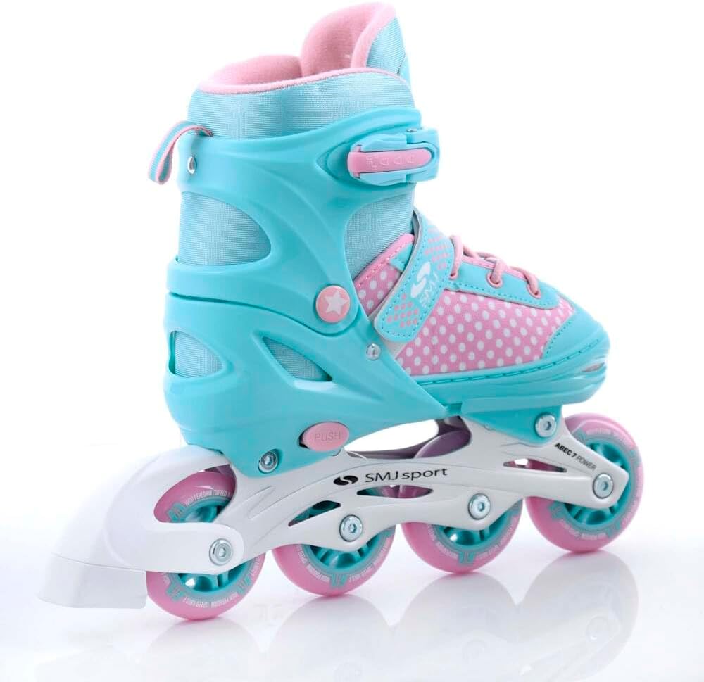 SMJ Lily Children's Girls' Set 2-in-1 Adjustable Inline Skates/Ice Skates ABEC-7 Roller Skates Convertible to Ice Skates Turquoise/Pink