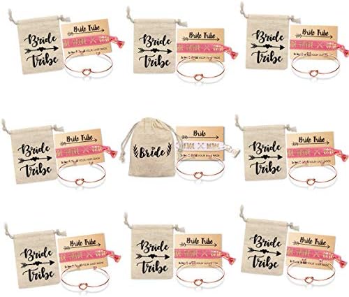 Bridemaid Love Knot Bracelets set - Mookoo 9 Set Bride Tribe Hair Tie and Bracelets Bridal Shower Cuff for Girls Women (bride tribe with 9 bags)