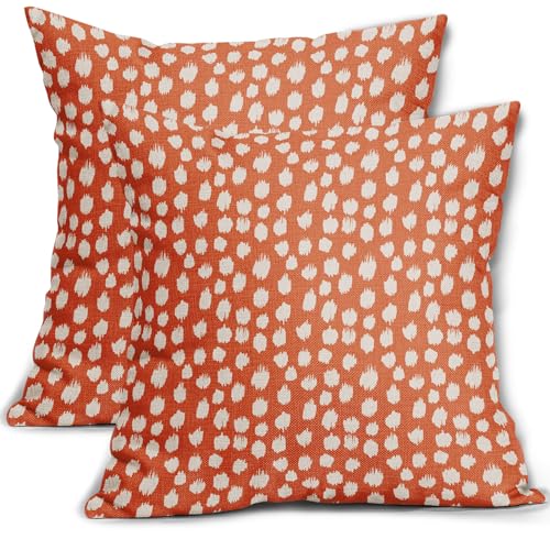 Sweetshow Orange Cream Dots Pillow Covers 16x16 Set of 2 Boho Design Polka Dot Throw Pillows Modern Trendy Print Outdoor Decorative Pillowcase Square Linen Cushion Cases Decor for Sofa Couch Bed