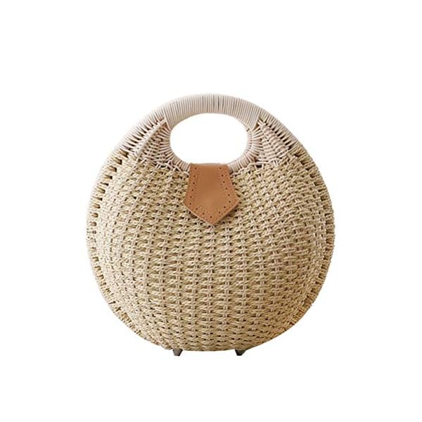 FENICAL Rattan Handbag Fashionable Straw Shell Shape Storage Handbag for Female Woman Lady (Beige)