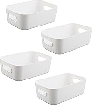 4 Pcs White Storage Boxes - Plastic Storage Boxes & Organizer Box, Small Plastic Storage Box, Stackable Storage Boxes for Kitchen, Closet and Bathroom (20×14×7cm)