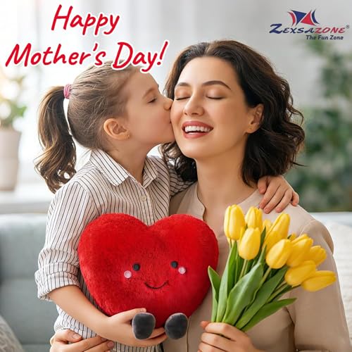 Image of ZEXSAZONE Red Heart Plush Soft Toy Cushion Pillow - Cute Smiling Face Stuffed Plushie for Kids, Boys, Girls, Girlfriend & Wife | Valentine Gift, Birthday Gift, Anniversary Romantic Home Decor 28 cm