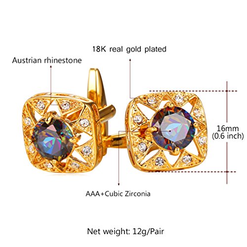 1 Pair 2 Pcs Men's 18K Gold Plated Cubic Zirconia Cufflinks #TOP1